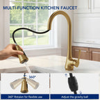Pull Down Kitchen Sink Faucet, Single Handle Kitchen Faucet with Swivel Spout LP0776-CF - Brushed Gold