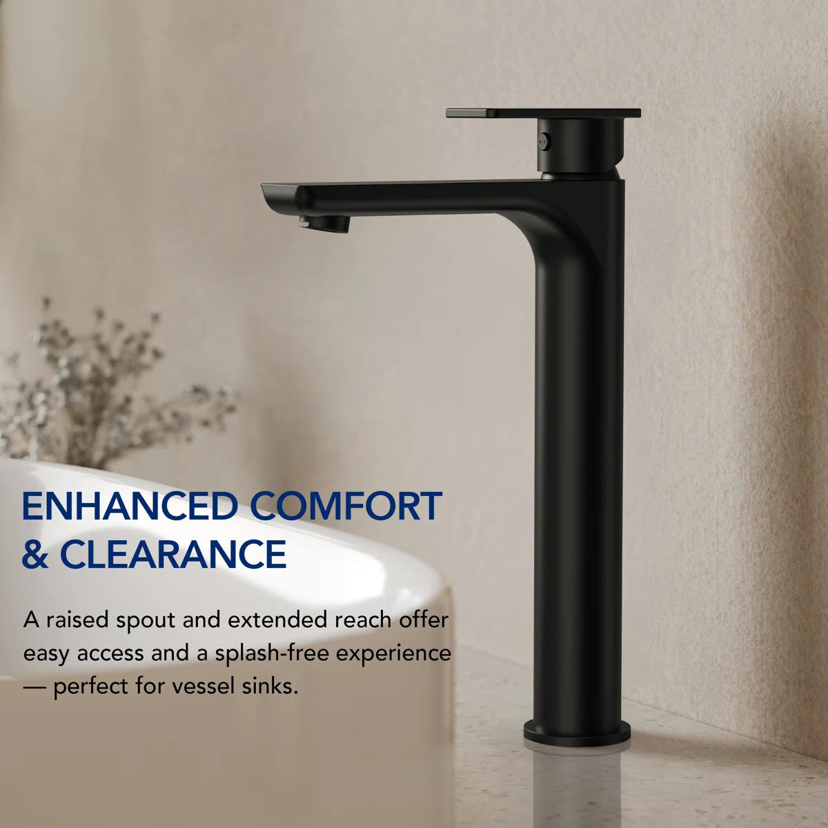 Single Handle Vessel Bathroom Faucet, Single Hole Vessel Bathroom Sink Faucet with Drain Assembly LP0097-YS - Matte Black