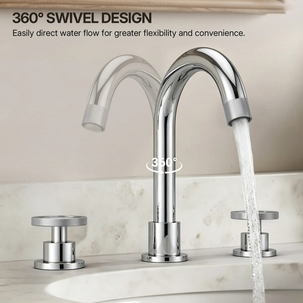 Widespread 3-Hole Bathroom Sink Faucet, 2-Handle Faucet with Wheel Knob Handles and Drain Assembly LP0910-YS - Chrome