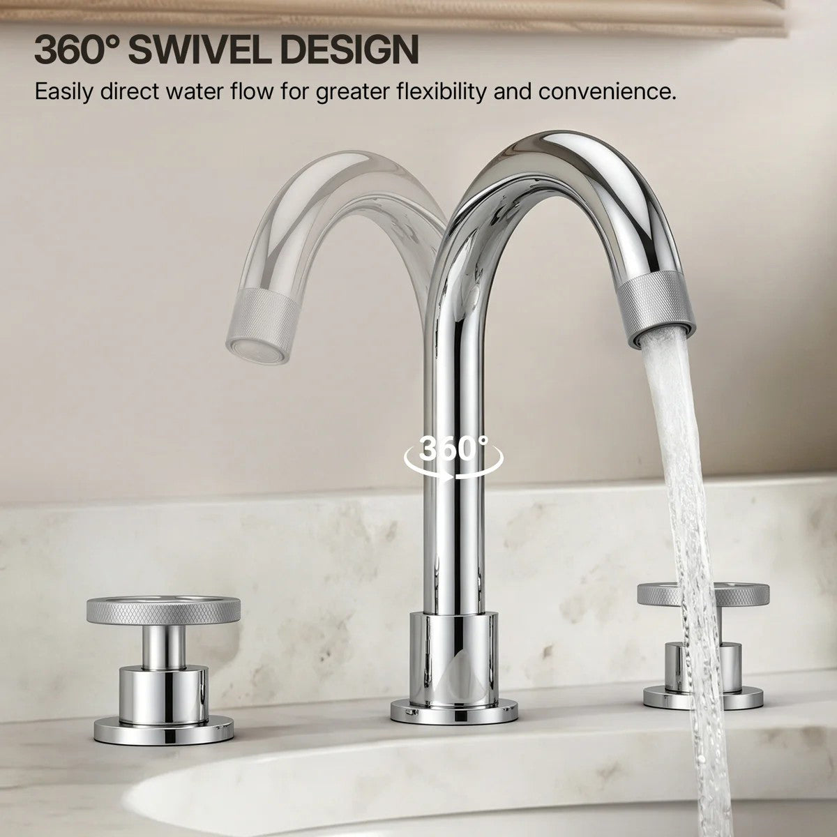 Widespread 3-Hole Bathroom Sink Faucet, 2-Handle Faucet with Wheel Knob Handles and Drain Assembly LP0910-YS - Chrome