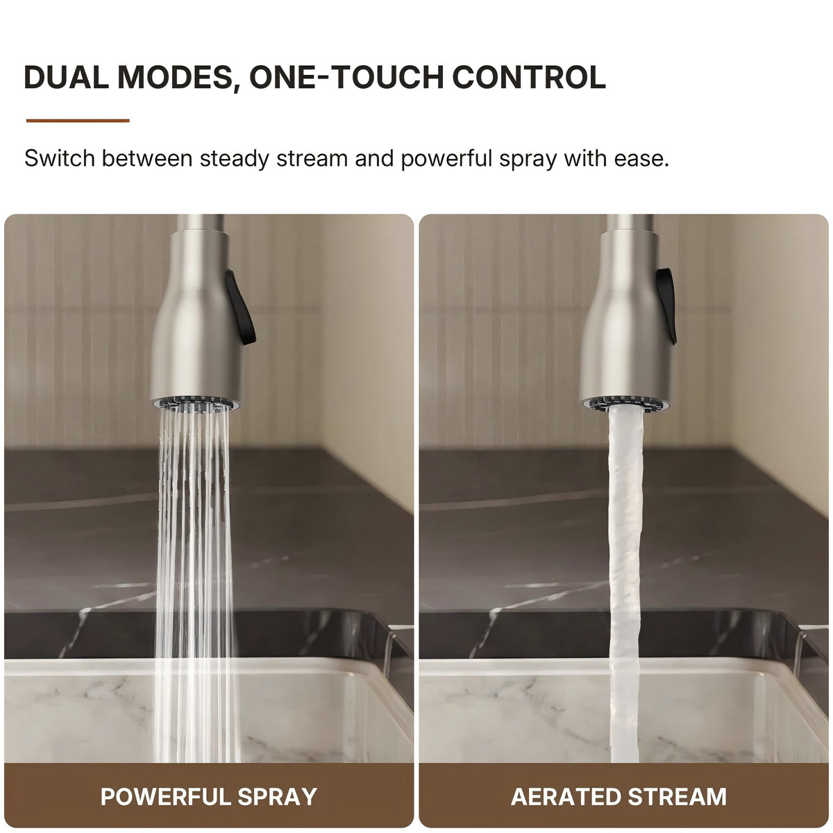Commercial Style Dual Function Single Handle Pull Down Kitchen Faucet LP051-CF - Stainless Steel