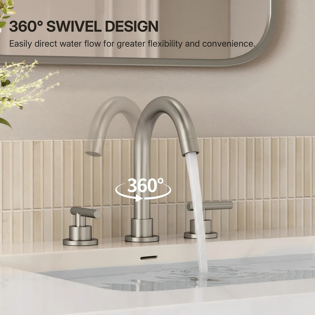 Widespread Bathroom Faucet 3 Hole, 2-Handle Bathroom Sink Faucet with Drain Assembly LP02009-YS - Brushed Nickel