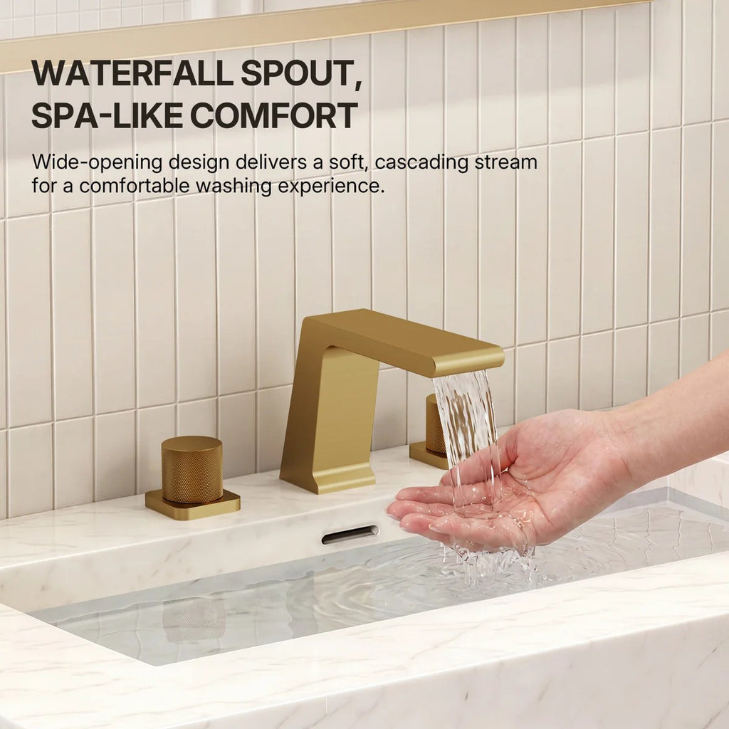 Widespread Bathroom Faucet 3 Hole, 2-handle Bathroom Sink Faucet with Drain Assembly LP00340-YS - Brushed Gold