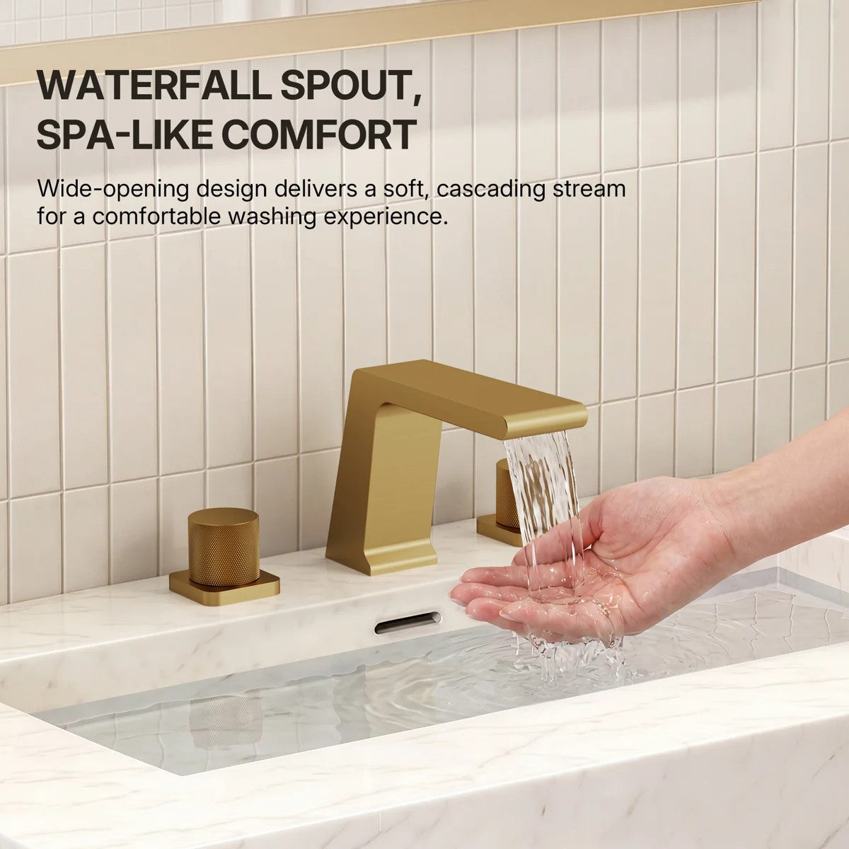 Widespread Bathroom Faucet 3 Hole, 2-handle Bathroom Sink Faucet with Drain Assembly LP00340-YS - Brushed Gold