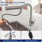 Dual-Function Single-Handle Pull-Down Kitchen Faucet with 360 Degree Swivel Spout LP1068-CF - Stainless Steel