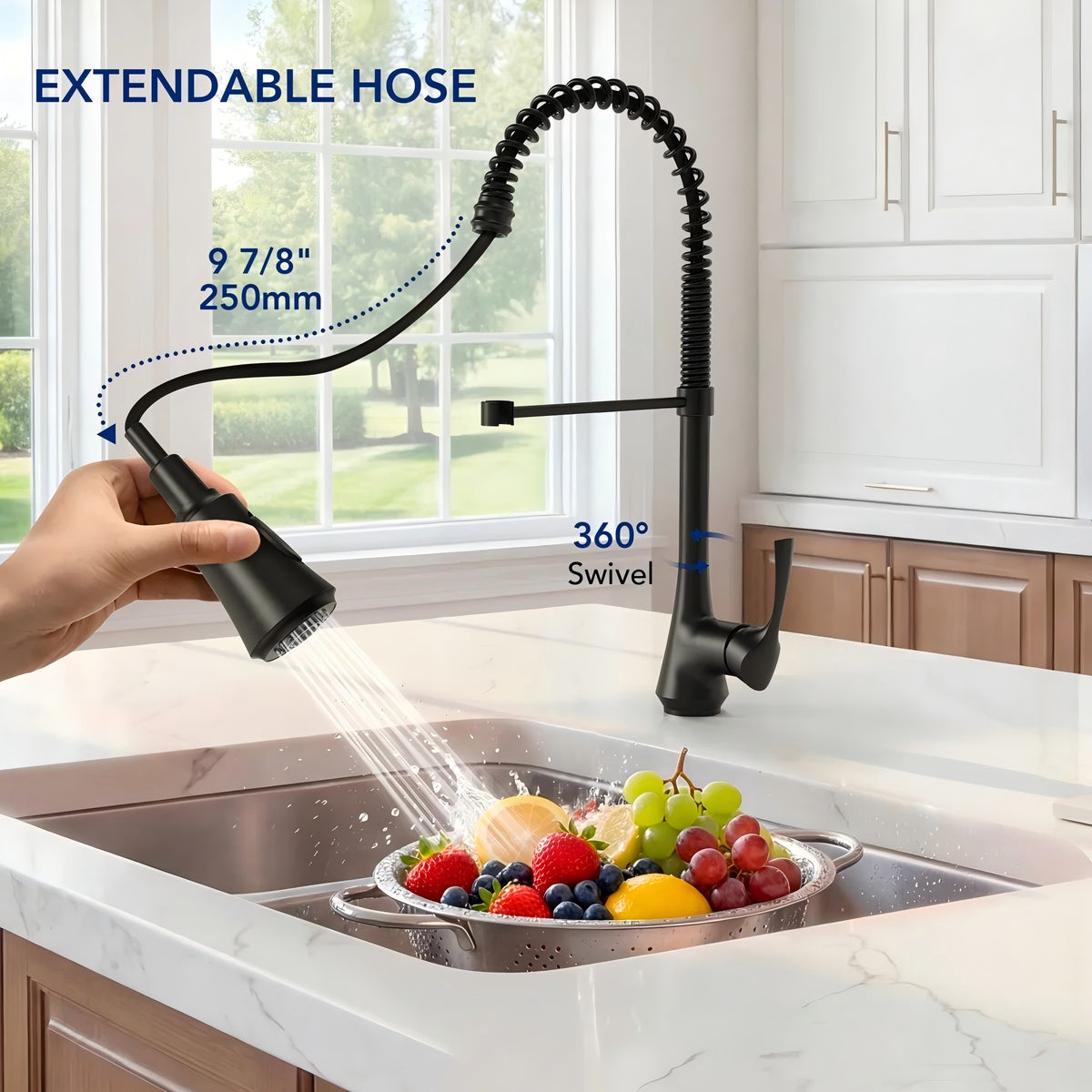 Commercial-Style 2-Function Pull-Down Single-Handle Kitchen Faucet LP9013-CF - Matte Black