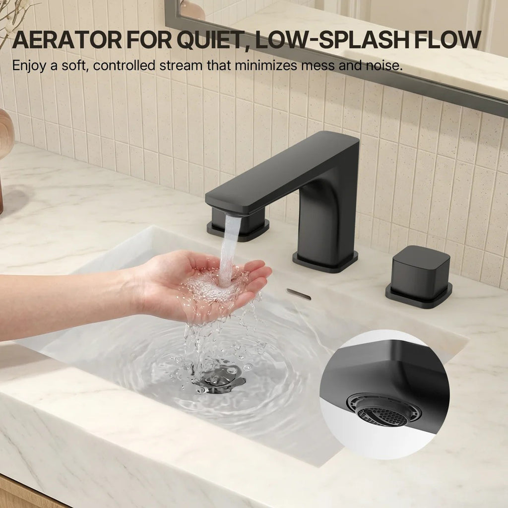 Widespread Bathroom Faucet 3 Hole, 2-handle Bathroom Sink Faucet with Drain Assembly LP03390-YS - Matte Black