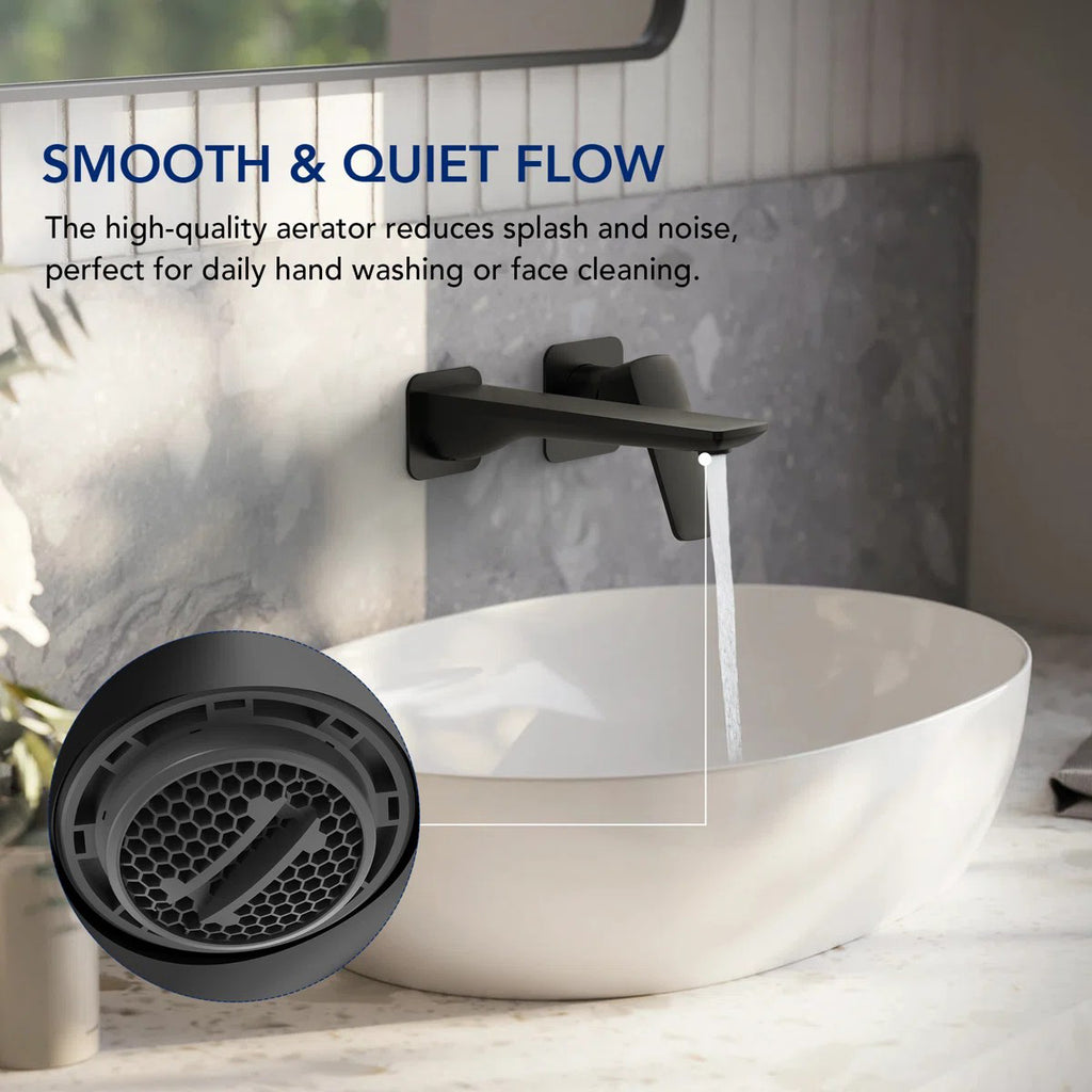 Wall Mounted Bathroom Faucet, Single-handle Bathroom Sink Faucet with Drain Assembly LP559932-YS - Matte Black