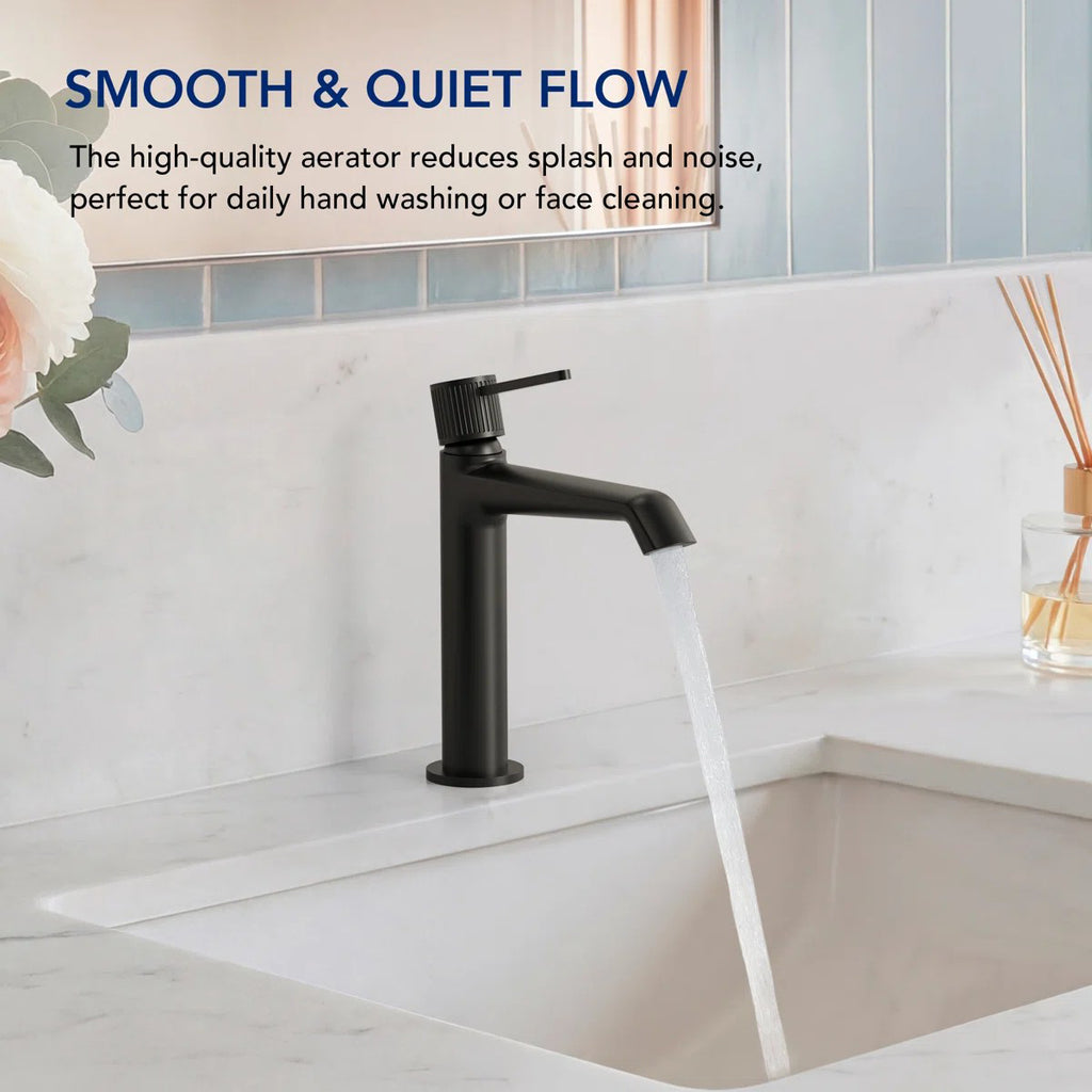 Single-Hole Single-Handle Bathroom Sink Faucet with Drain Assembly LP66095-YS - Matte Black