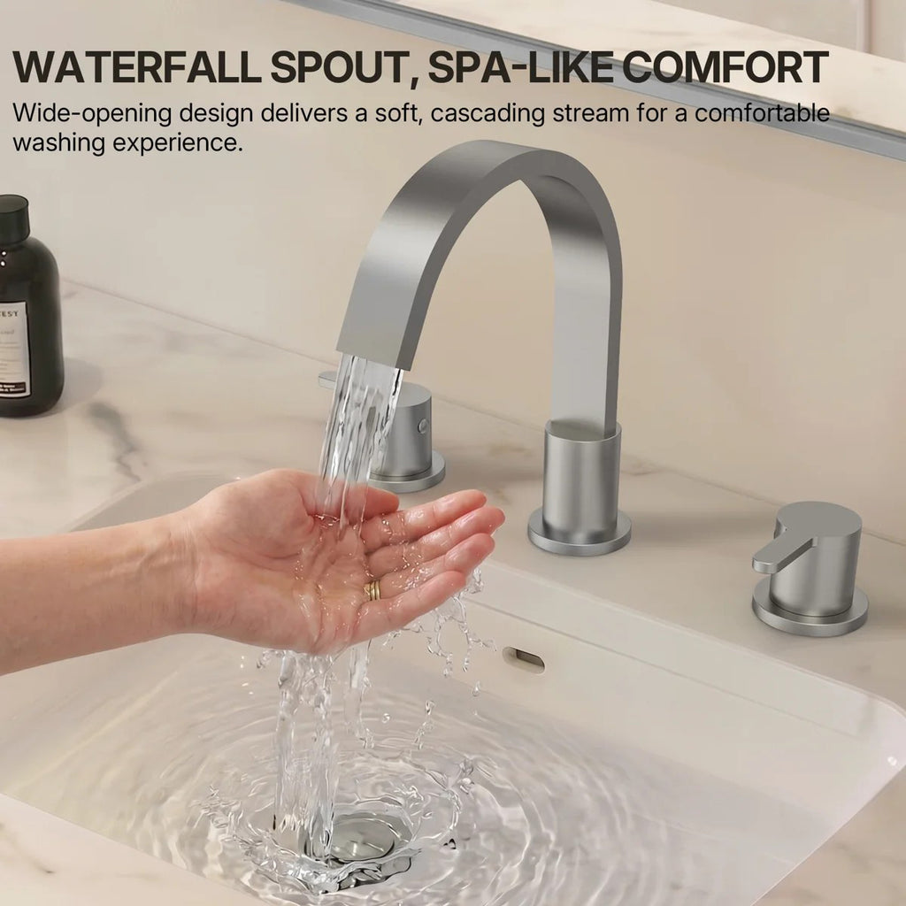 Widespread Bathroom Faucet 3 Hole, 2-handle Bathroom Sink Faucet with Drain Assembly LP01382330-YS - Brushed Nickel