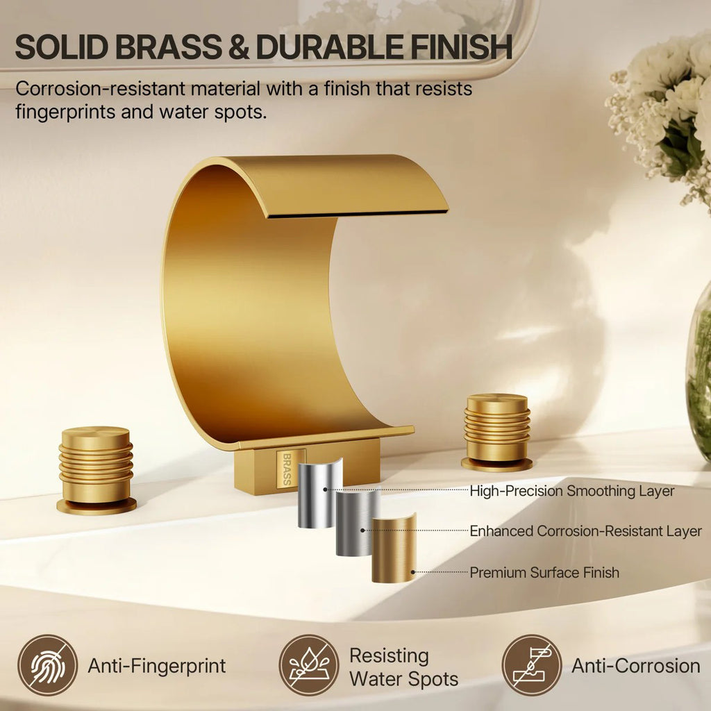 Widespread Bathroom Faucet 3 Hole, 2-handle Bathroom Sink Faucet with Drain Assembly LP550181-YS - Brushed Gold