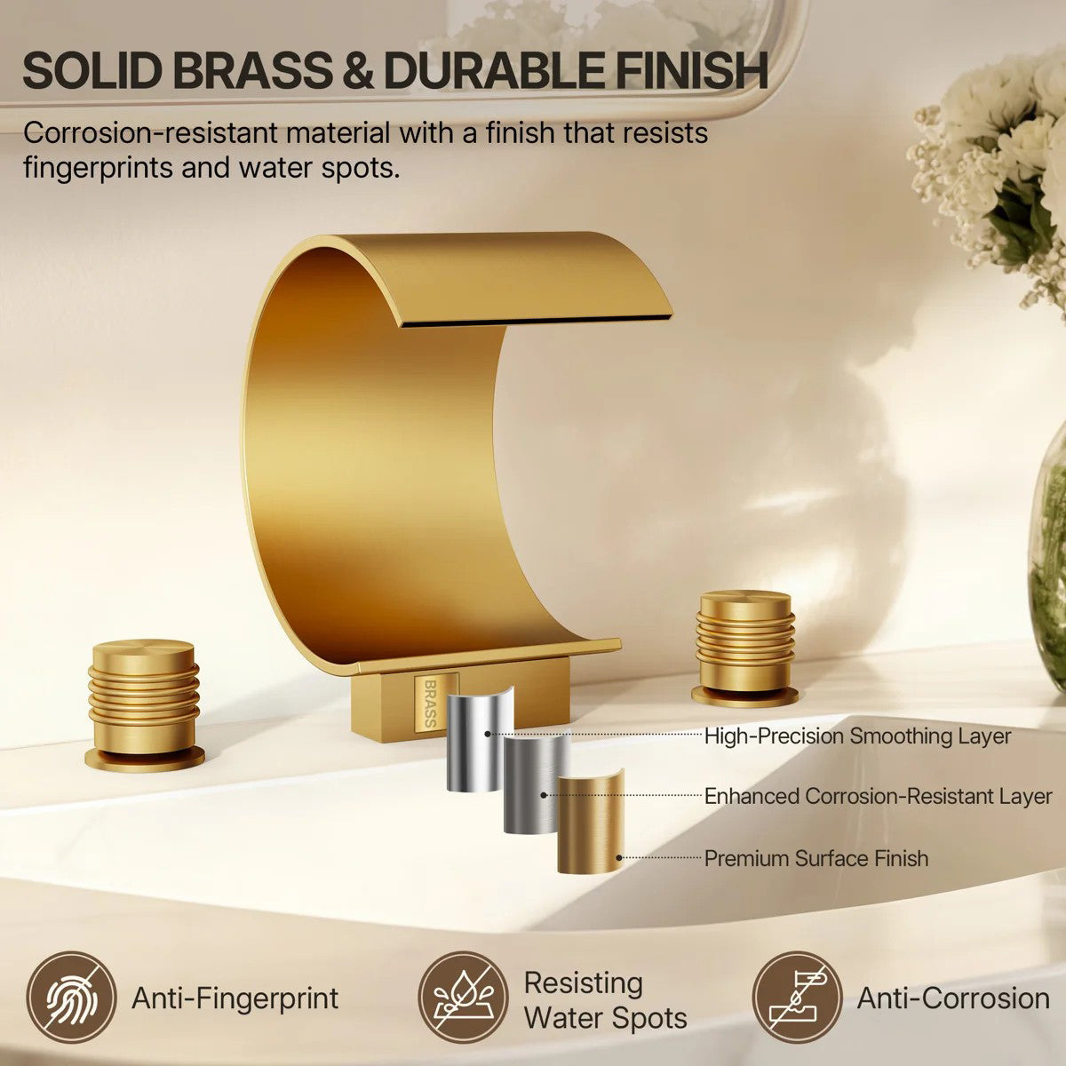 Widespread Bathroom Faucet 3 Hole, 2-handle Bathroom Sink Faucet with Drain Assembly LP550181-YS - Brushed Gold