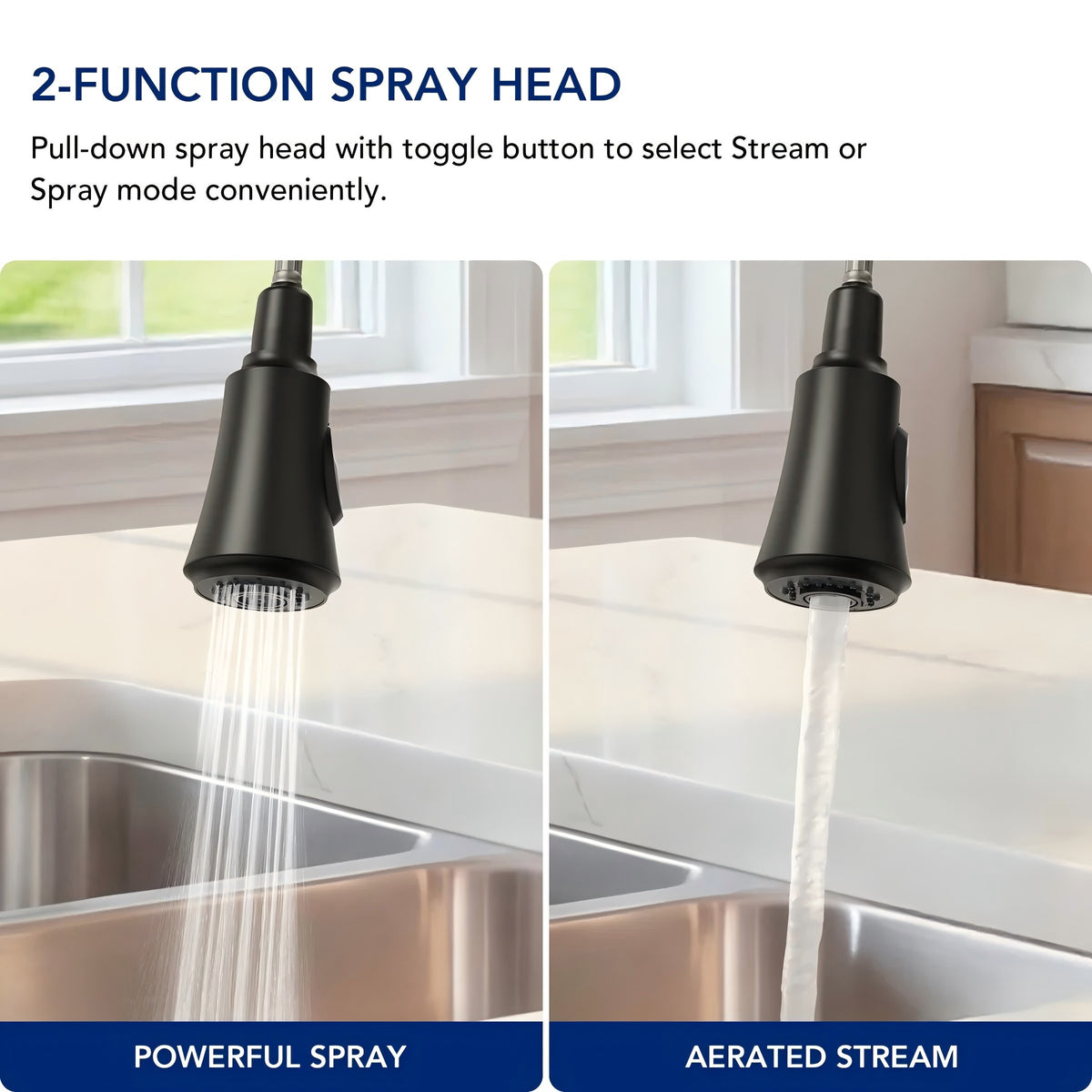Pull Down Kitchen Sink Faucet, Single Handle Kitchen Faucet with Swivel Spout LP43-CF - Matte Black