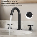 Widespread 3-Hole Bathroom Sink Faucet, 2-Handle Faucet with Wheel Knob Handles and Drain Assembly LP091-YS - Matte Black