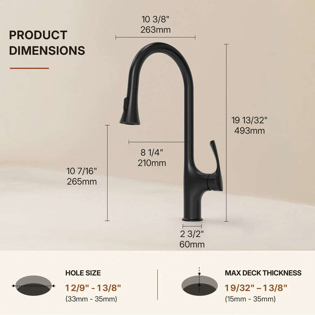 Pull-Down Single Handle Kitchen Faucet with High-Arc Spout LP0669-CF - Matte Black