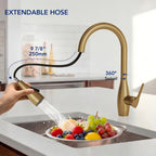 Dual-Function Single-Handle Pull-Down Kitchen Faucet with 360 Degree Swivel Spout LP0412-CF - Brushed Gold
