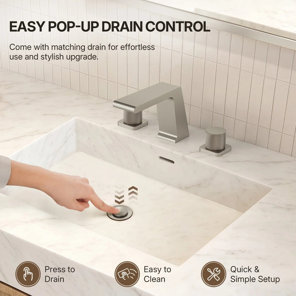 Widespread Bathroom Faucet 3 Hole, 2-handle Bathroom Sink Faucet with Drain Assembly LP00129-YS - Brushed Nickel