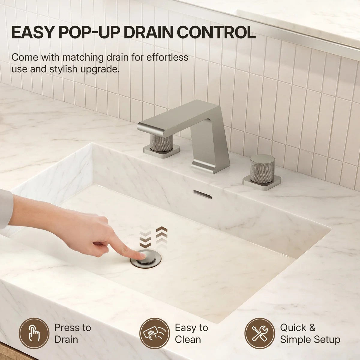 Widespread Bathroom Faucet 3 Hole, 2-handle Bathroom Sink Faucet with Drain Assembly LP00129-YS - Brushed Nickel