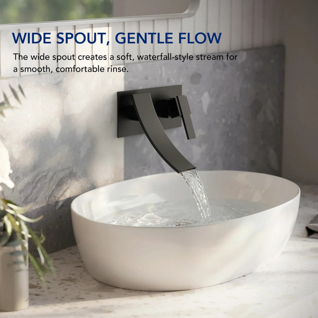 Wall Mounted Bathroom Sink Faucet, Single-handle Bathroom Faucet with Drain Assembly LP77109-YS - Matte Black