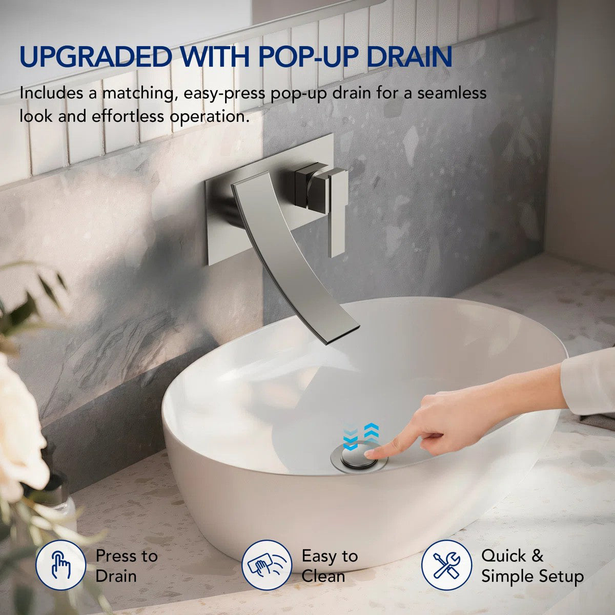 Wall Mounted Bathroom Faucet, Single-handle Bathroom Sink Faucet with Drain Assembly LP99801-YS- Brushed Nickel