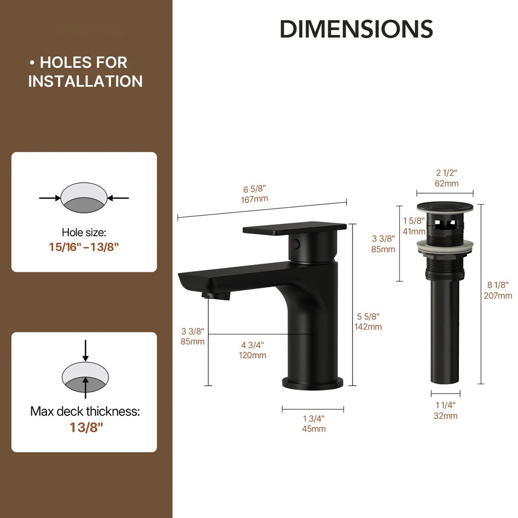 Single Hole Bathroom Faucet with Drain Assembly, Single Handle Bathroom Sink Faucet LP00130-YS - Matte Black