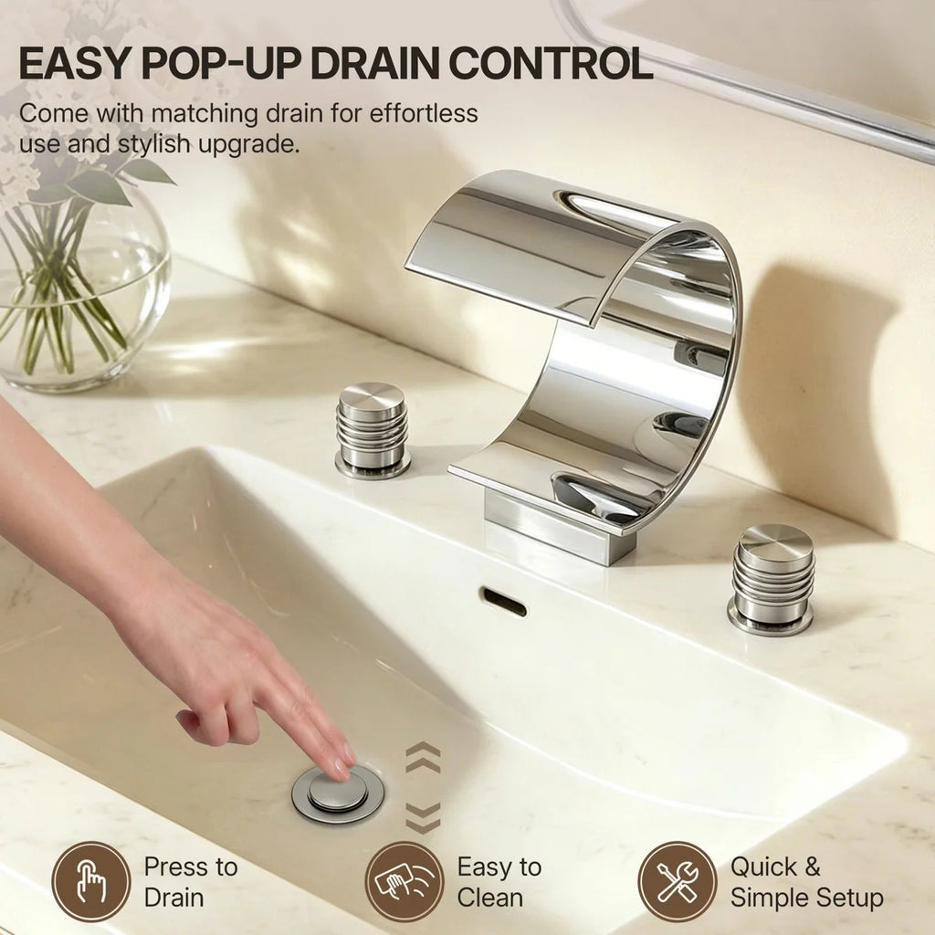 Widespread Bathroom Faucet 3 Hole, 2-handle Bathroom Sink Faucet with Drain Assembly LP442093-YS - Chrome
