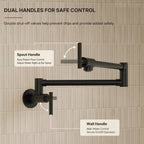 Wall Mount Pot Filler Faucet with Retractable Arm, 2-Handle Kitchen Faucet for Stove Use LP109CF - Matte Black
