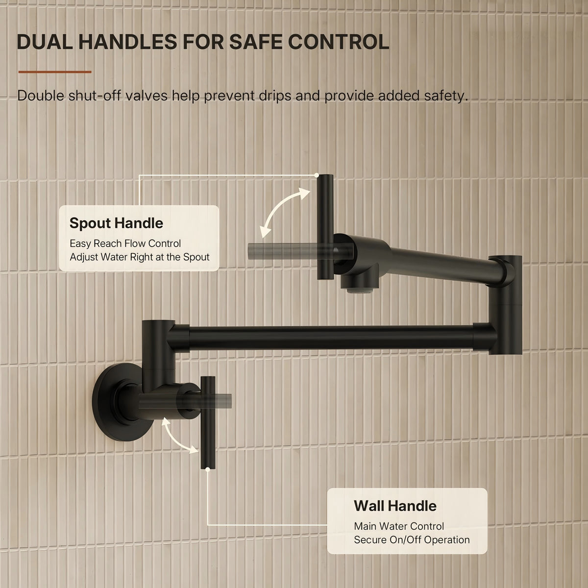 Wall Mount Pot Filler Faucet with Retractable Arm, 2-Handle Kitchen Faucet for Stove Use LP109CF - Matte Black