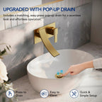 Wall Mounted Bathroom Faucet, Single-handle Bathroom Sink Faucet with Drain Assembly LP12234-CF - Brushed Gold