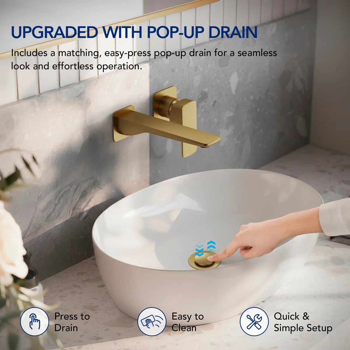 Wall Mounted Bathroom Faucet, Single-handle Bathroom Sink Faucet with Drain Assembly LP12-YS - Brushed Gold
