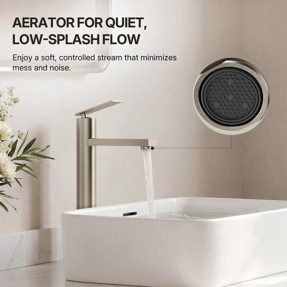 Single Hole Vessel Bathroom Faucet, Single Handle Vessel Bathroom Sink Faucet with Drain Assembly LP0094-YS - Brushed Nickel