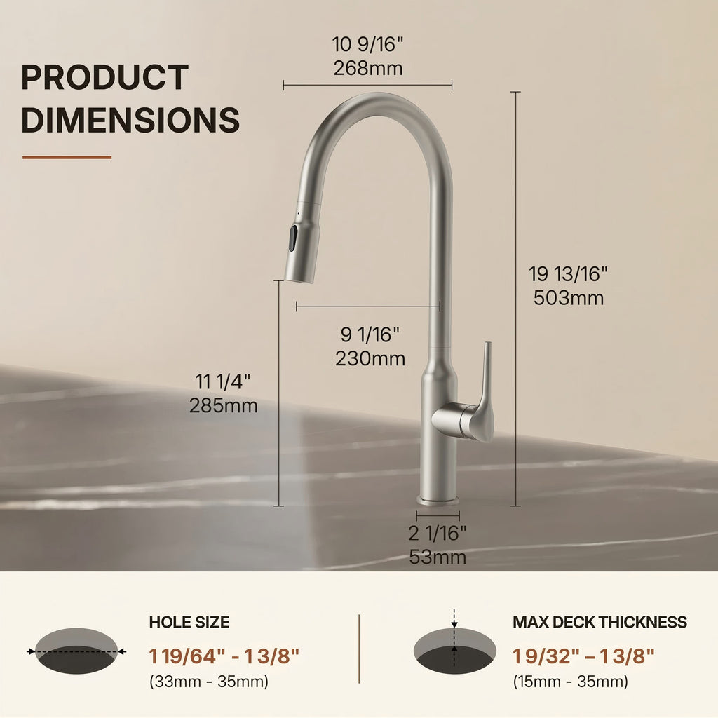 Dual-Function Single-Handle Pull-Down Kitchen Faucet with Swivel Spout LP133-CF- Stainless Steel
