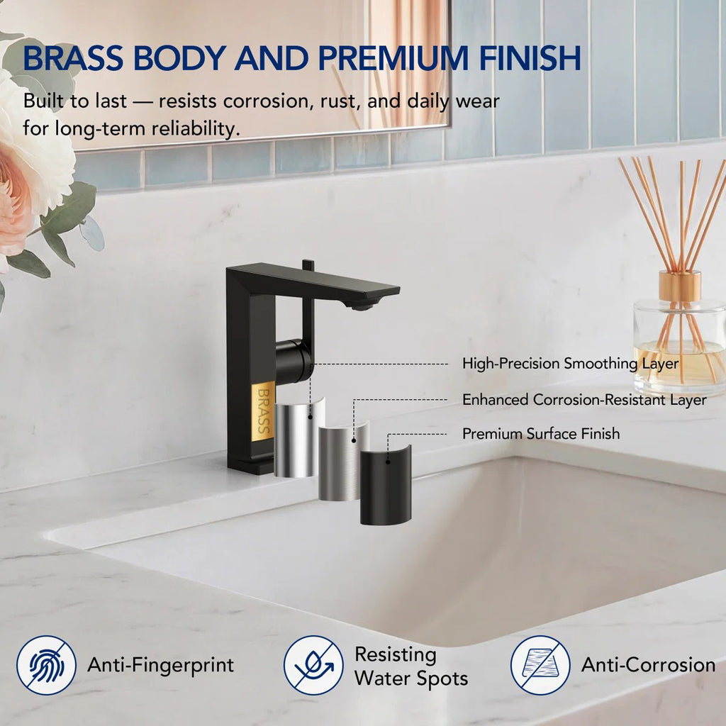 Single Hole Bathroom Faucet with Drain Assembly, Single Handle Bathroom Sink Faucet LP44319-YS - Matte Black