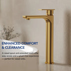 Single Hole Vessel Bathroom Faucet, Single Handle Bathroom Sink Faucet with Drain Assembly LP0096-YS - Brushed Gold