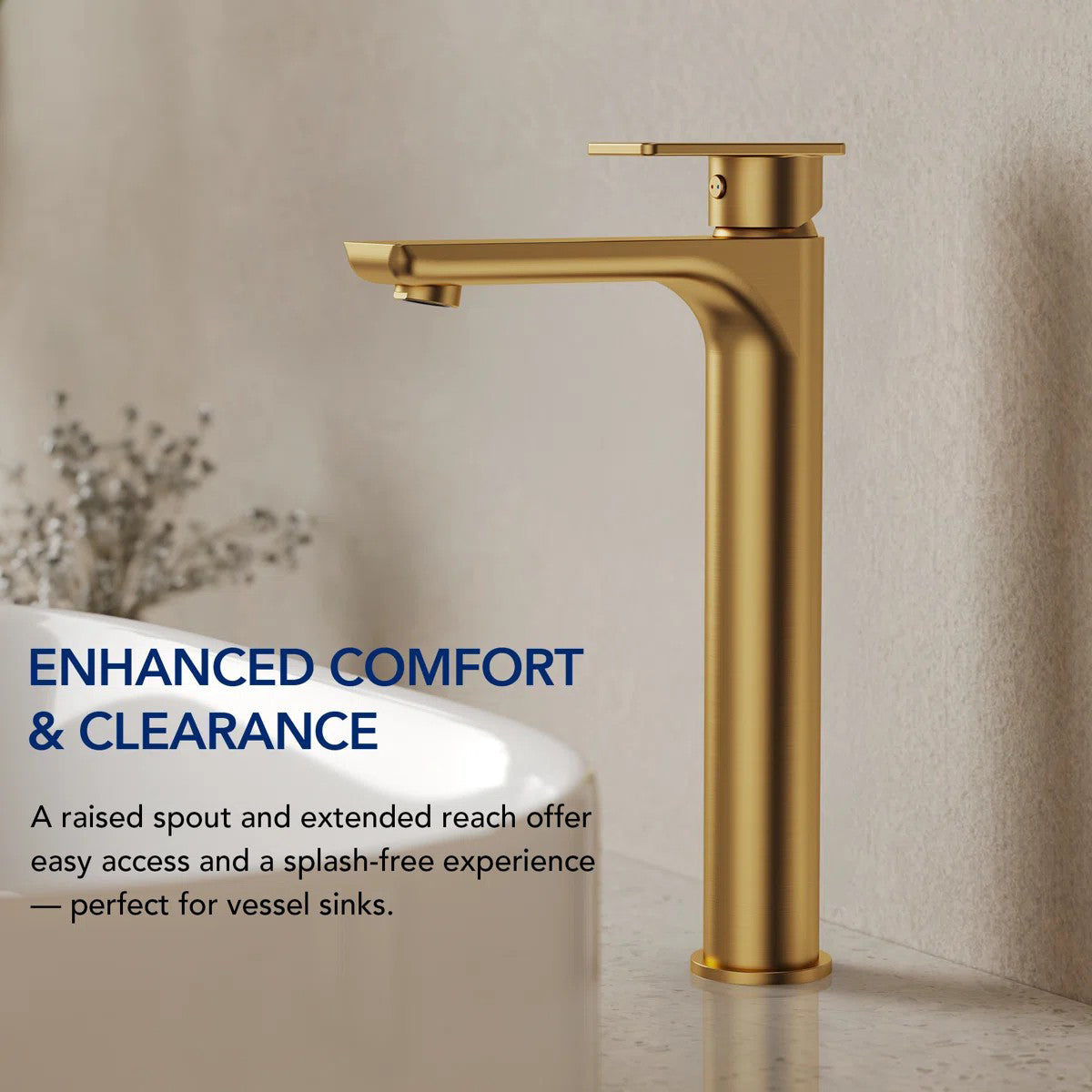 Single Hole Vessel Bathroom Faucet, Single Handle Bathroom Sink Faucet with Drain Assembly LP0096-YS - Brushed Gold