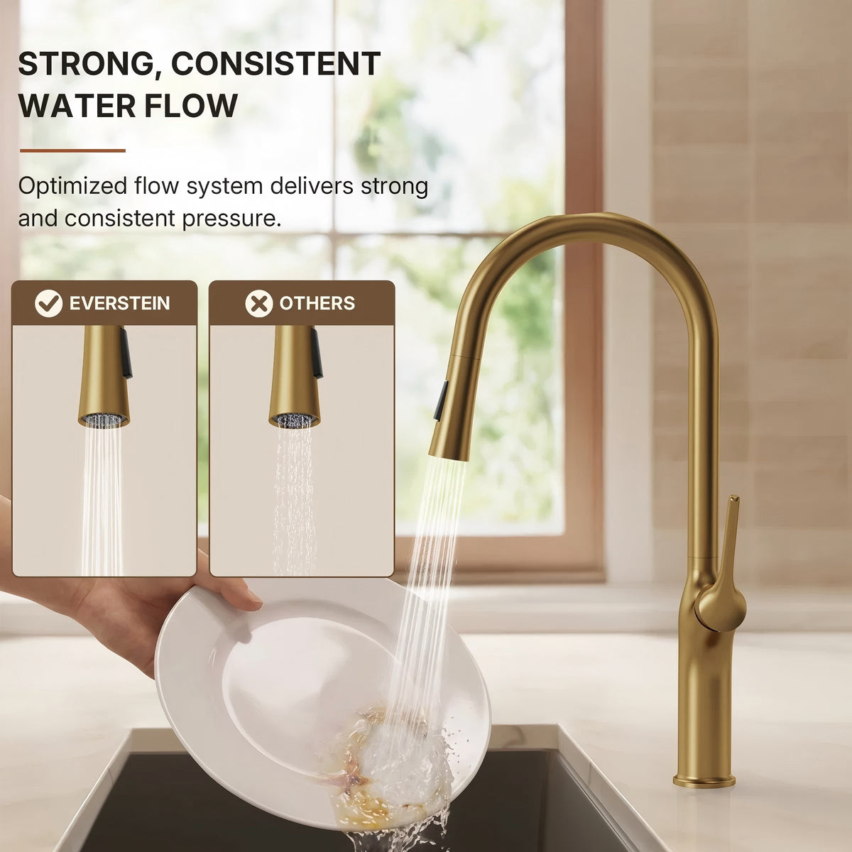 Pull Down Single Handle Kitchen Faucet with Dual Function LP0996-CF - Brushed Gold