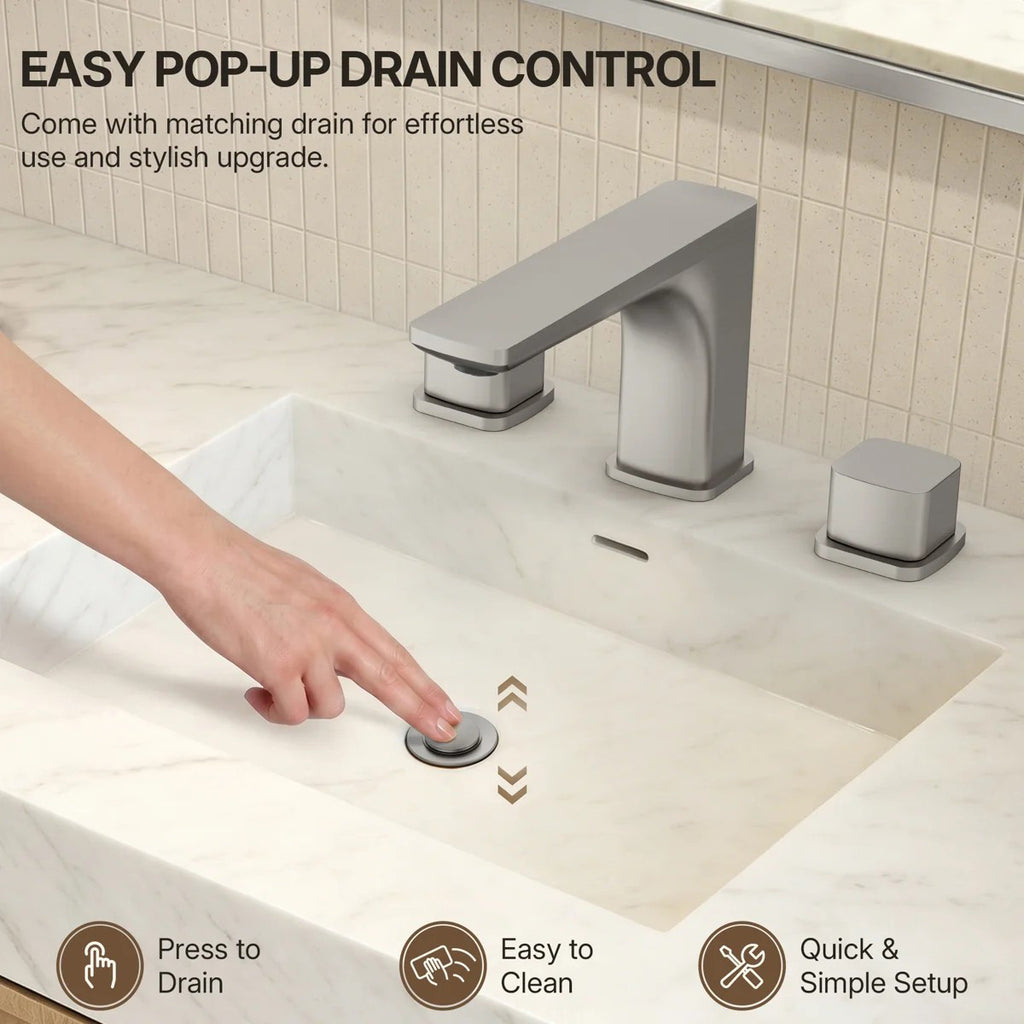 Widespread Bathroom Faucet 3 Hole, 2-handle Bathroom Sink Faucet with Drain Assembly LP0113109-YS- Brushed Nickel