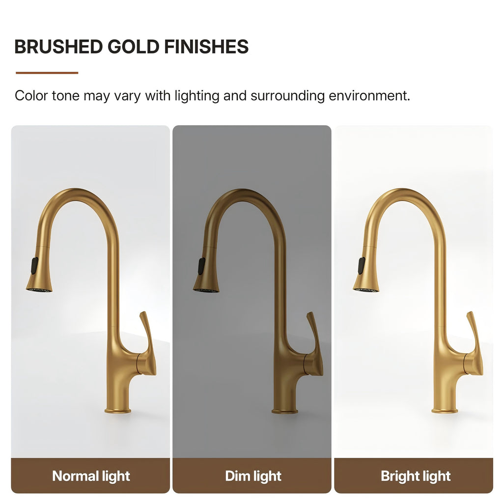 Pull-Down Single Handle Kitchen Faucet with High-Arc Spout LP0667-CF - Brushed Gold