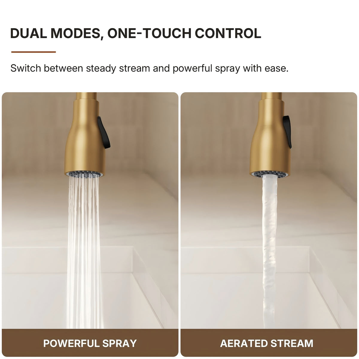 Commercial Style Dual Function Single Handle Pull Down Kitchen Faucet LP32-CF - Brushed Gold
