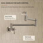 Wall Mount Swing Arm Folding Pot Filler Kitchen Faucet, 2-Handle Kitchen Faucet for Stove Use LP09-CFK - Brushed Nickel