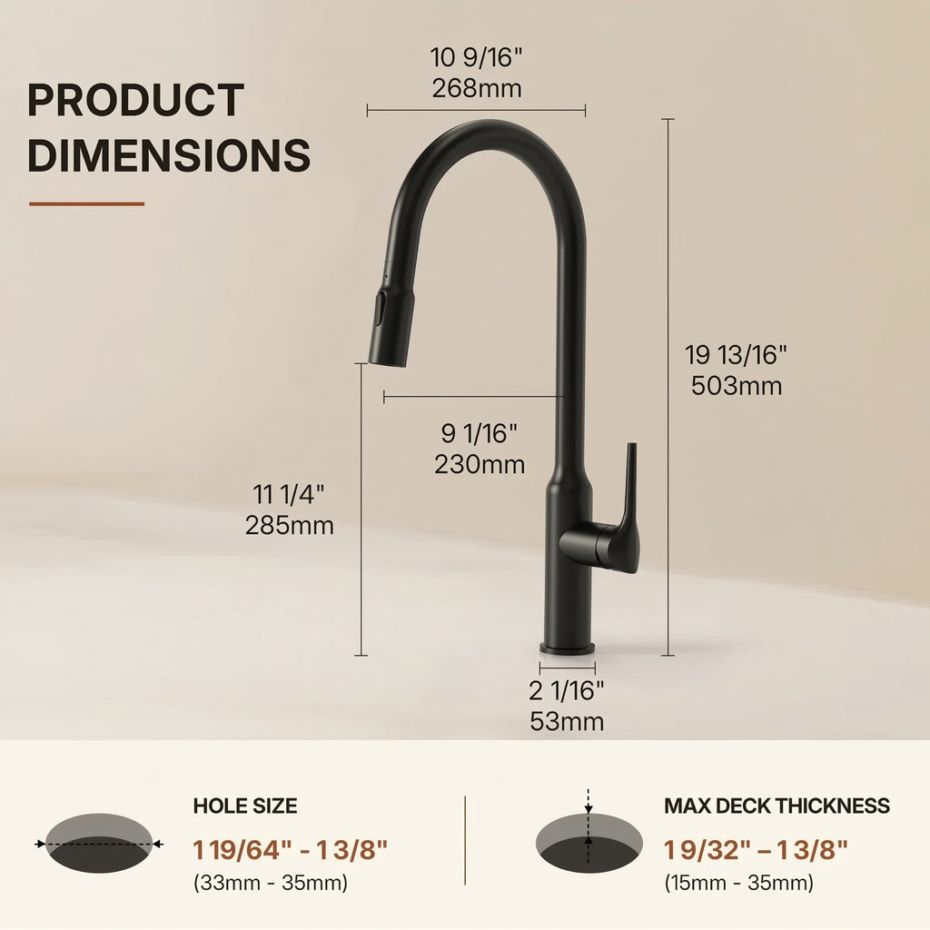 Dual-Function Single-Handle Pull-Down Kitchen Faucet with Swivel SpoutLP134-CF - Matte Black