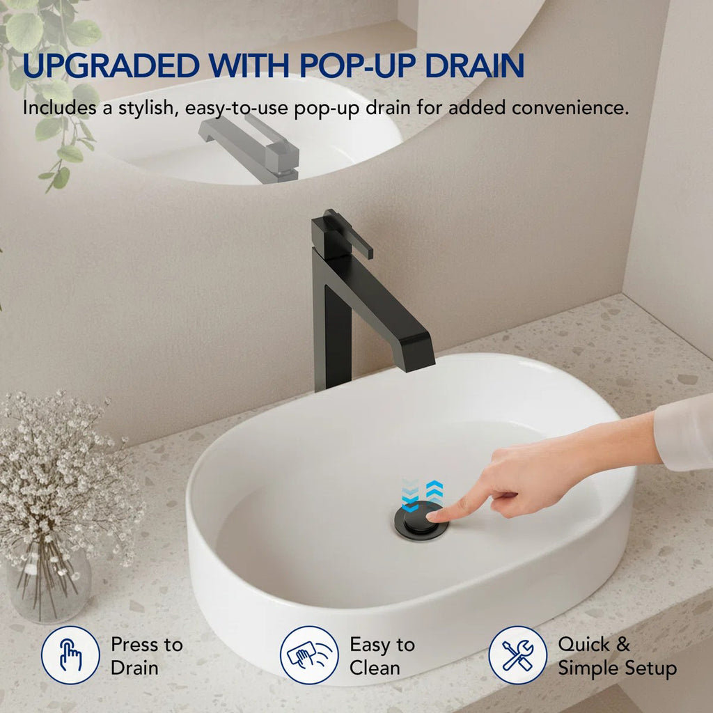 Single Hole Vessel Bathroom Faucet with Drain Assembly, Single Handle Vessel Bathroom Sink Faucet LP89-YS - Matte Black