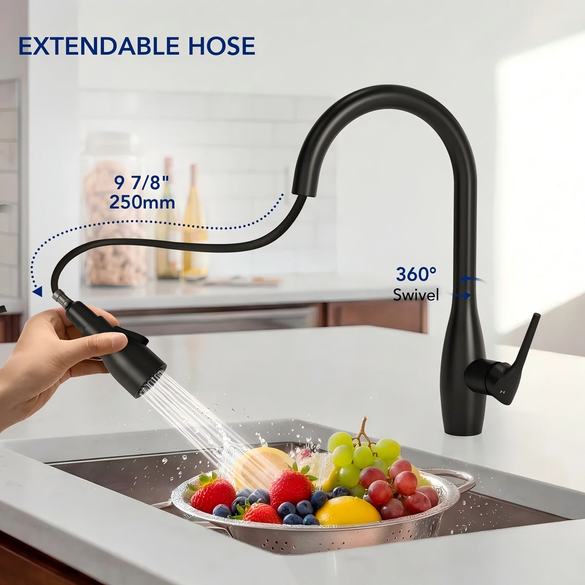 Dual-Function Single-Handle Pull-Down Kitchen Faucet with 360 Degree Swivel SpoutLP1067-CF - Matte Black