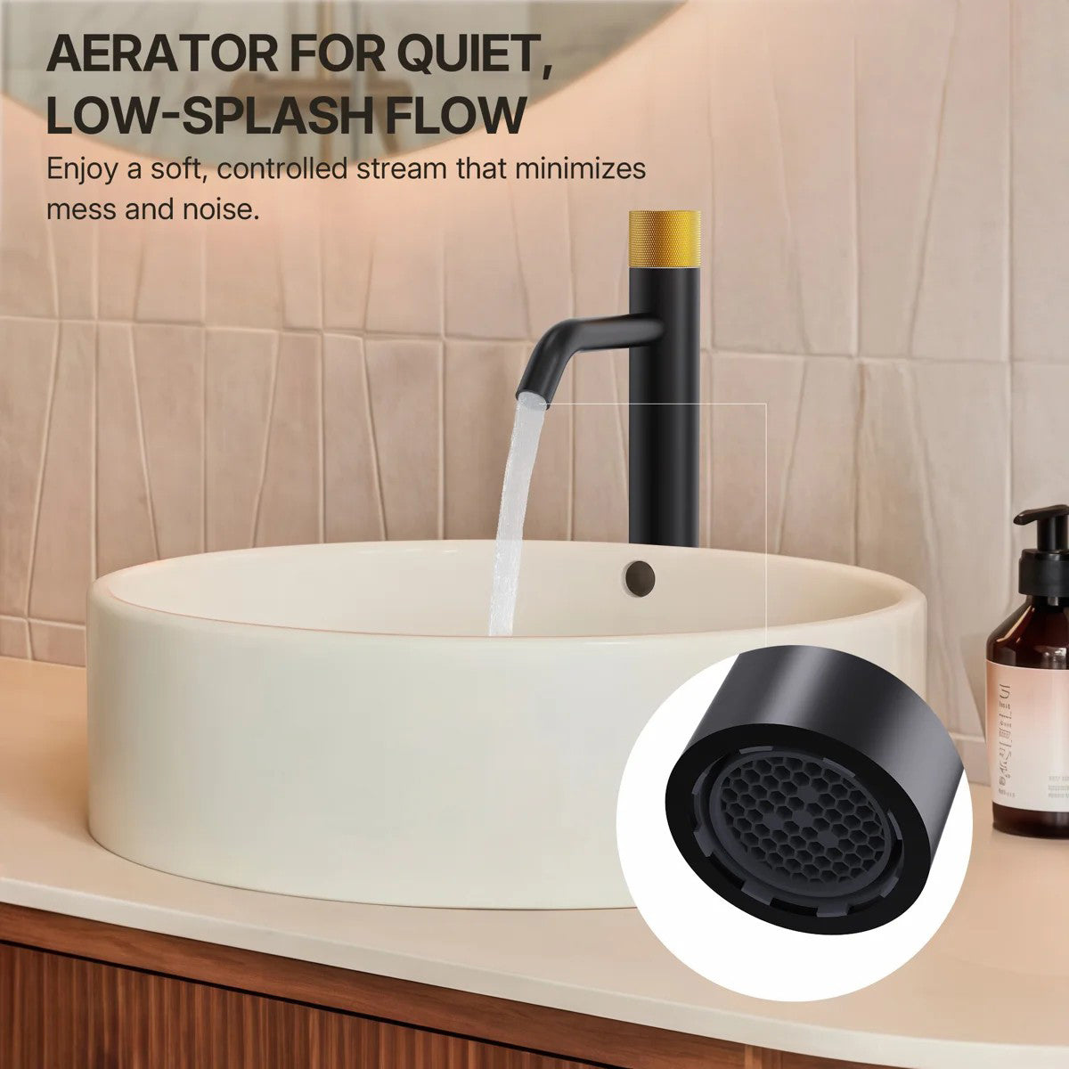 Single Hole Bathroom Vessel Faucet, Single Handle Bathroom Vessel Sink Faucet with Drain Assembly LP0220266-YS - Matte Black/Brushed Gold