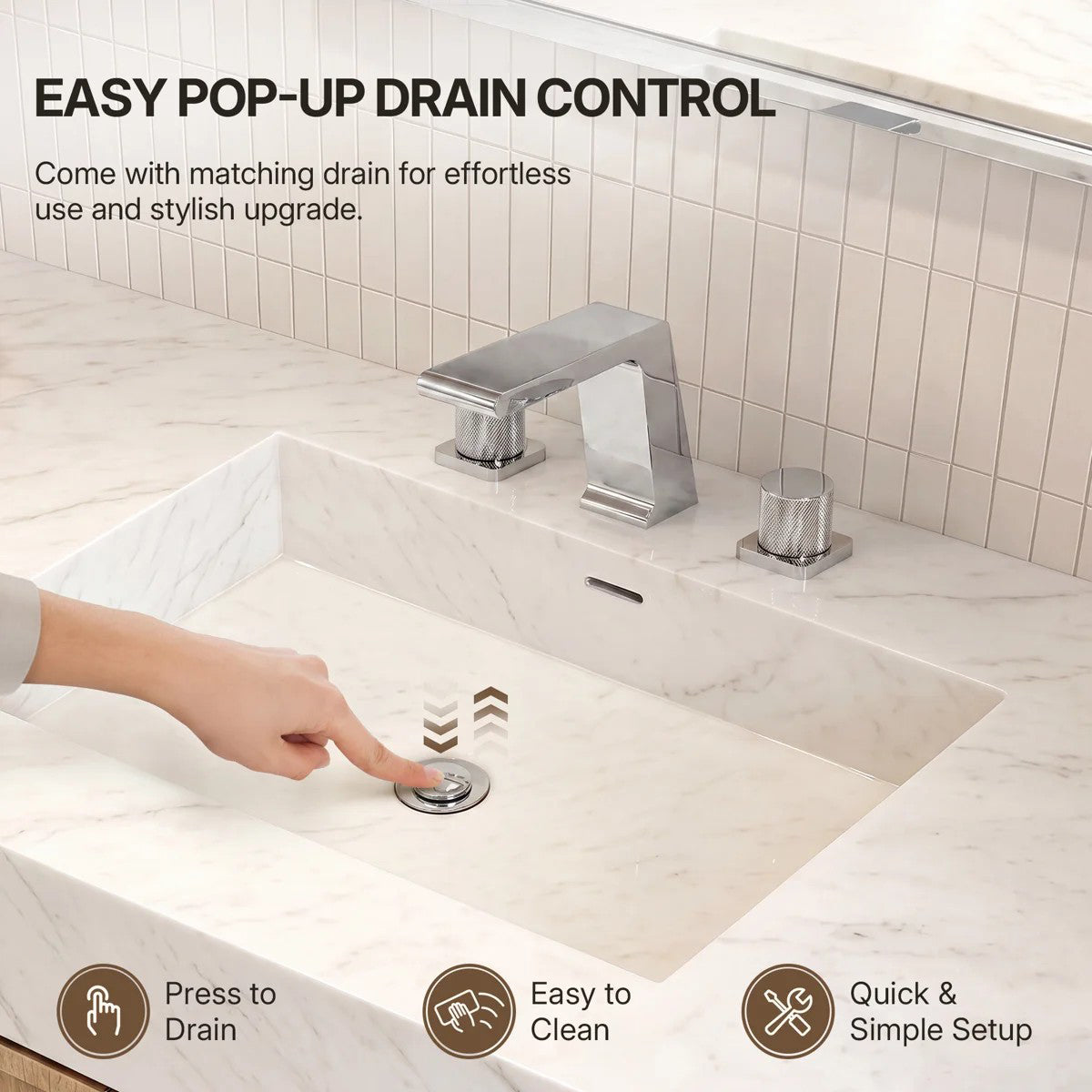 Widespread Bathroom Faucet 3 Hole, 2-handle Bathroom Sink Faucet with Drain Assembly LP005093-YS - Chrome
