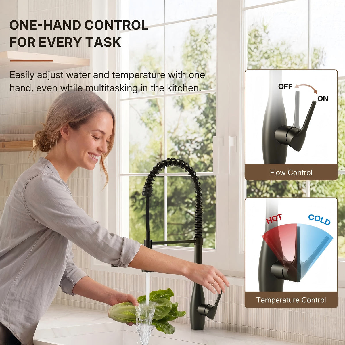 Commercial Style Dual Function Single Handle Pull Down Kitchen Faucet LP052-CF - Matte Black
