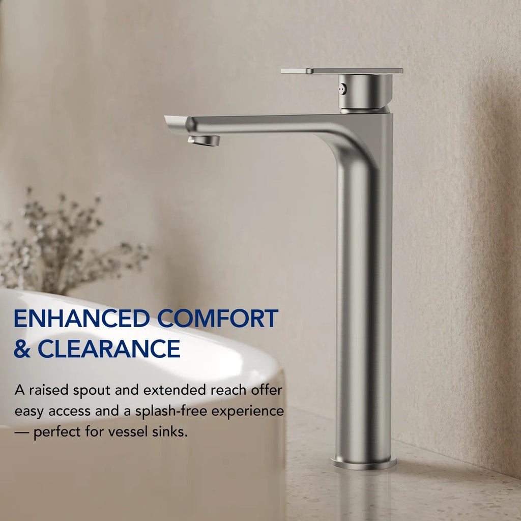 Single Hole Vessel Bathroom Faucet, Single Handle Bathroom Sink Faucet with Drain Assembly LP0096-YS - Brushed Nickel