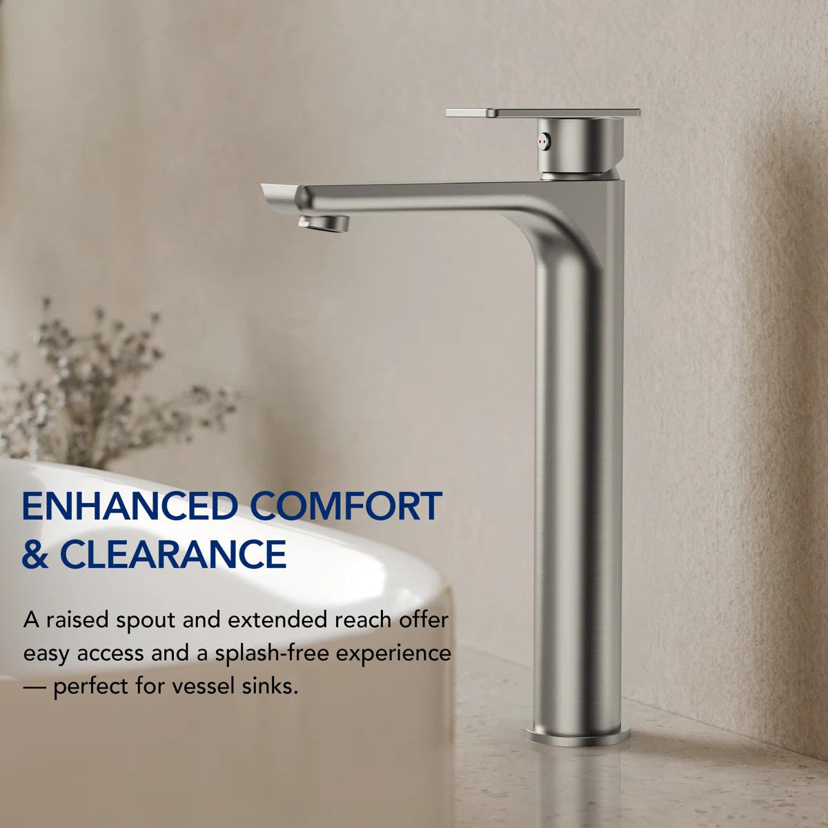 Single Hole Vessel Bathroom Faucet, Single Handle Bathroom Sink Faucet with Drain Assembly LP0096-YS - Brushed Nickel