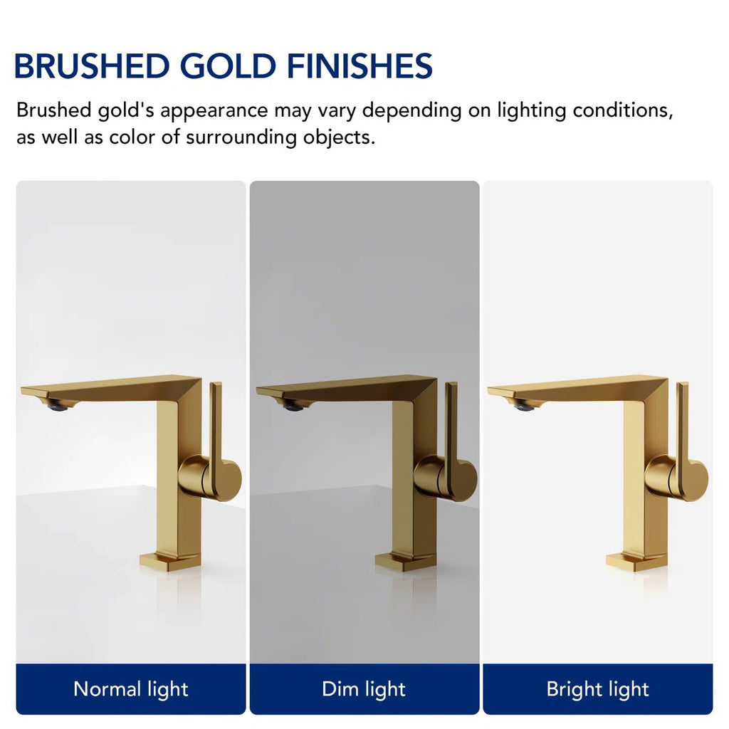 Single Hole Bathroom Faucet with Drain Assembly, Single Handle Bathroom Sink Faucet LP55789-YS- Brushed Gold