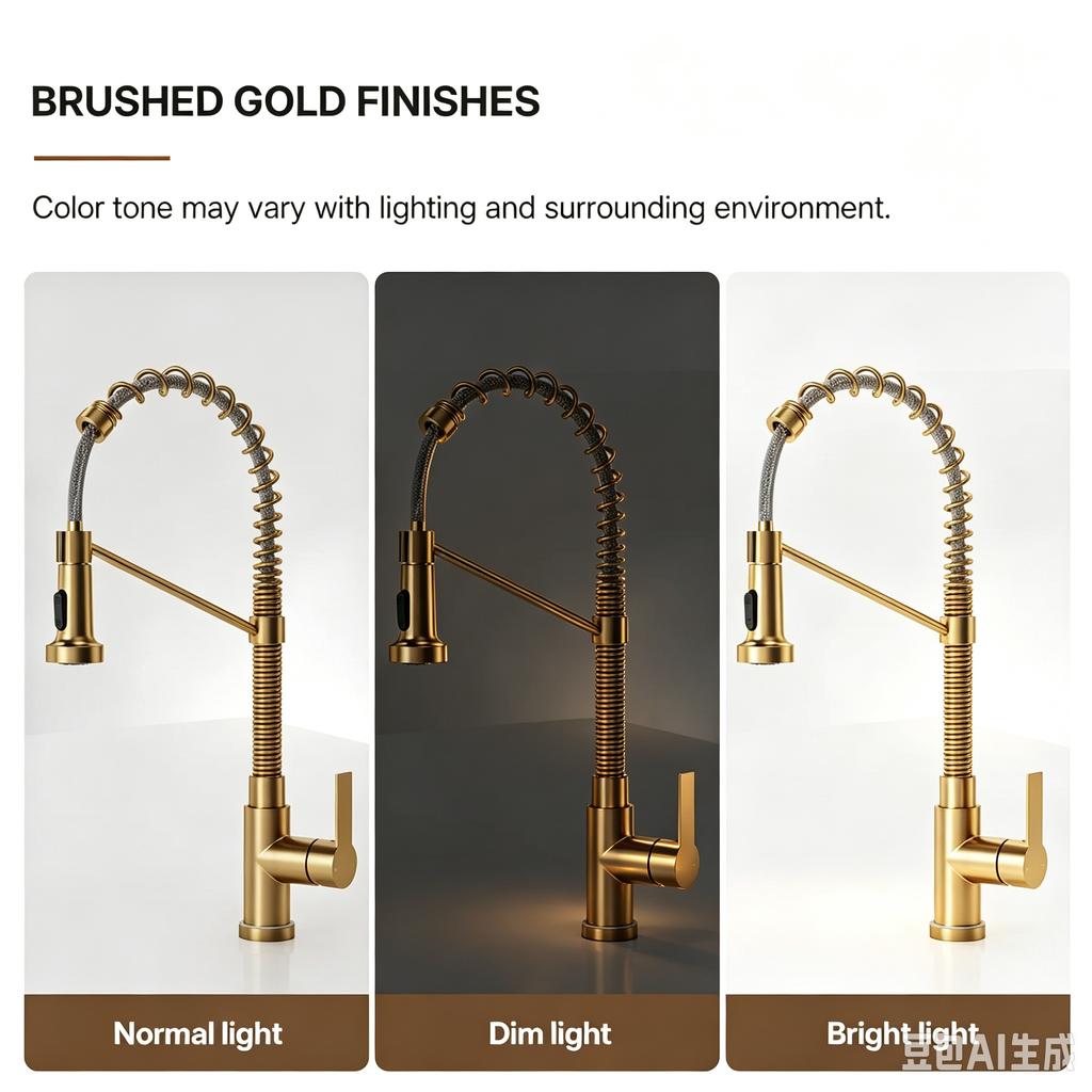 Contemporary Commercial-Style 2-Function Single-Handle Pull-Down Kitchen Faucet with LED Base LP33412098-CF - Brushed Gold